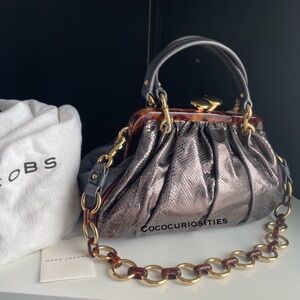 Vintage Marc Jacobs Leather & Snake Skin Python Stam Kiss lock Bag Silver Italy